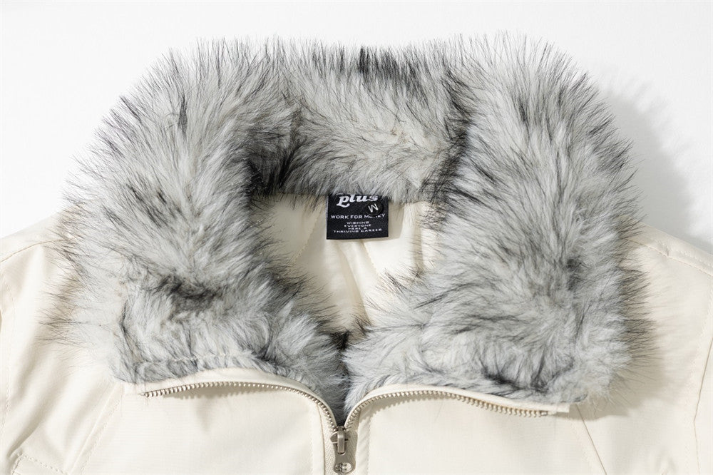 Men's Faux Fur Collar Bomber Jacket – Padded Winter Coat with Dual Zip Pockets