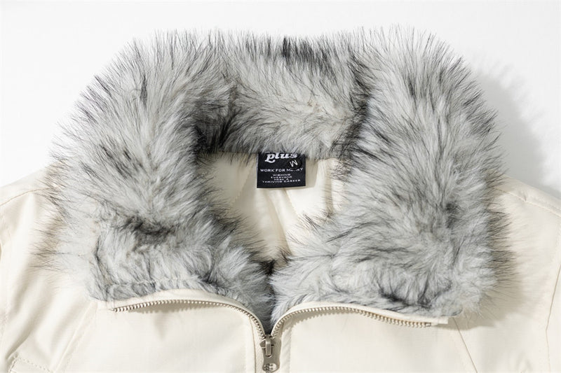 Men's Faux Fur Collar Bomber Jacket – Padded Winter Coat with Dual Zip Pockets