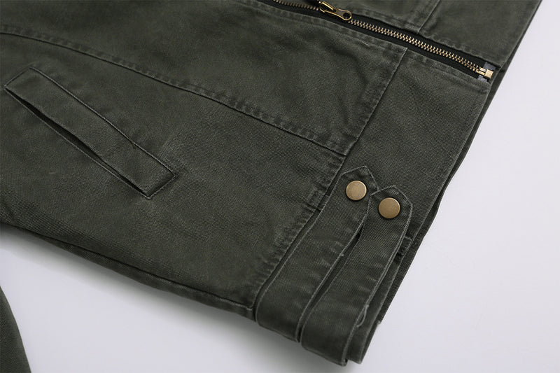 Men's Washed Asymmetric-Zip Moto Jacket with Epaulettes