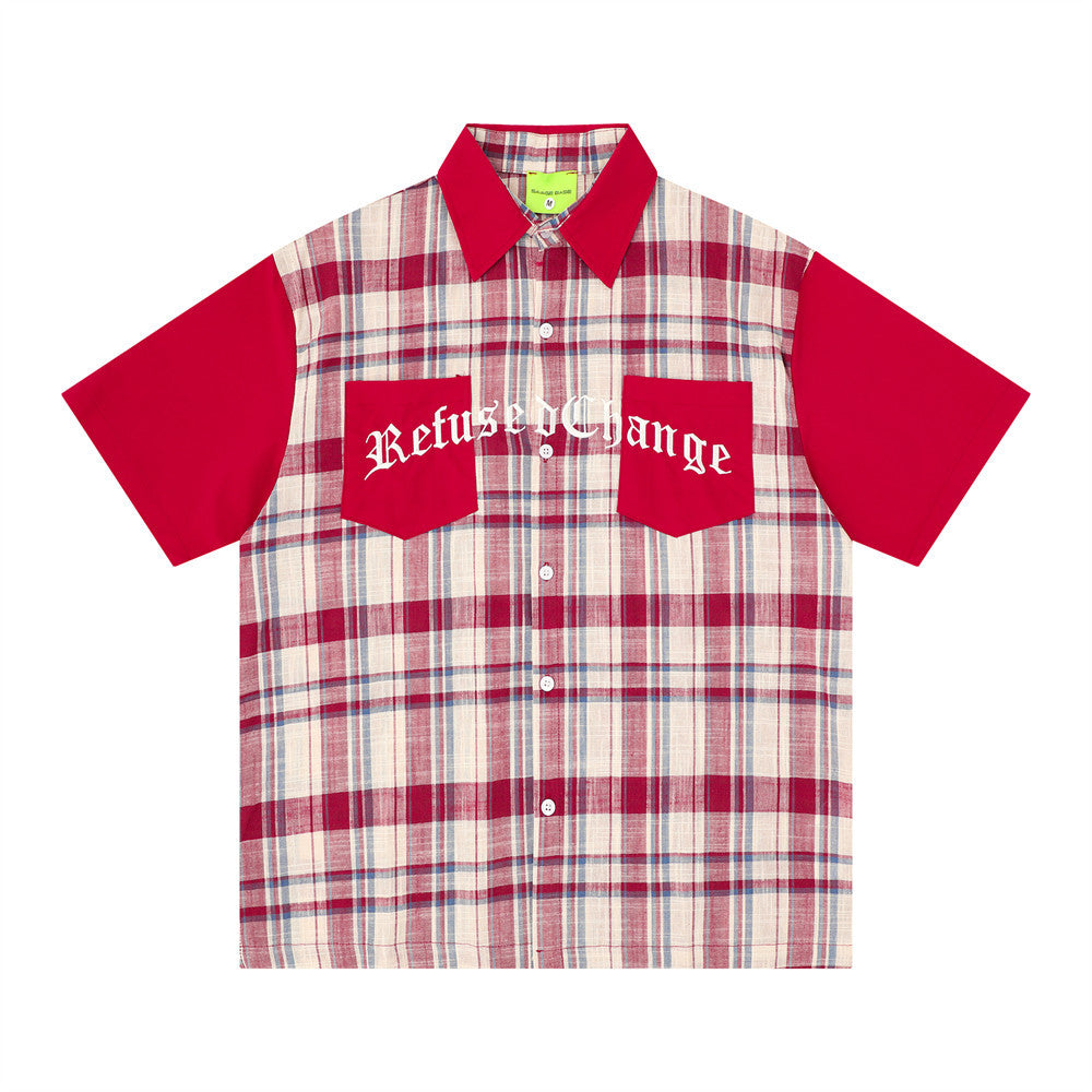Color Block Plaid Short Sleeve Shirt – Streetwear Oversized Button-Up