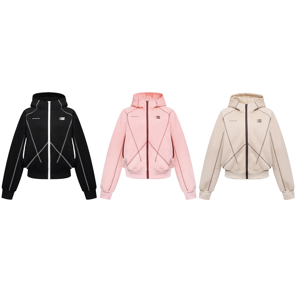 Zip-Hoodie mit kontrastierenden Steppnähten – Kurzer, sportlicher Fit