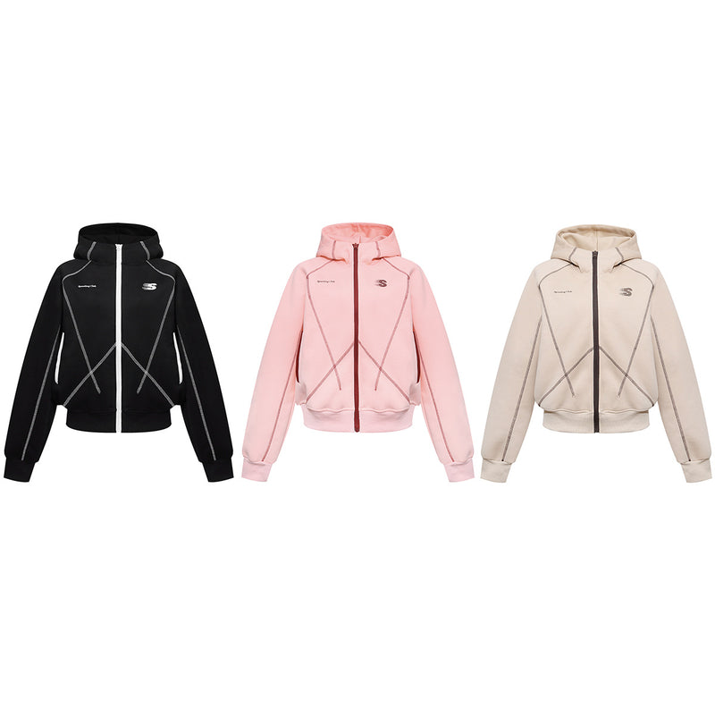 Zip-Hoodie mit kontrastierenden Steppnähten – Kurzer, sportlicher Fit