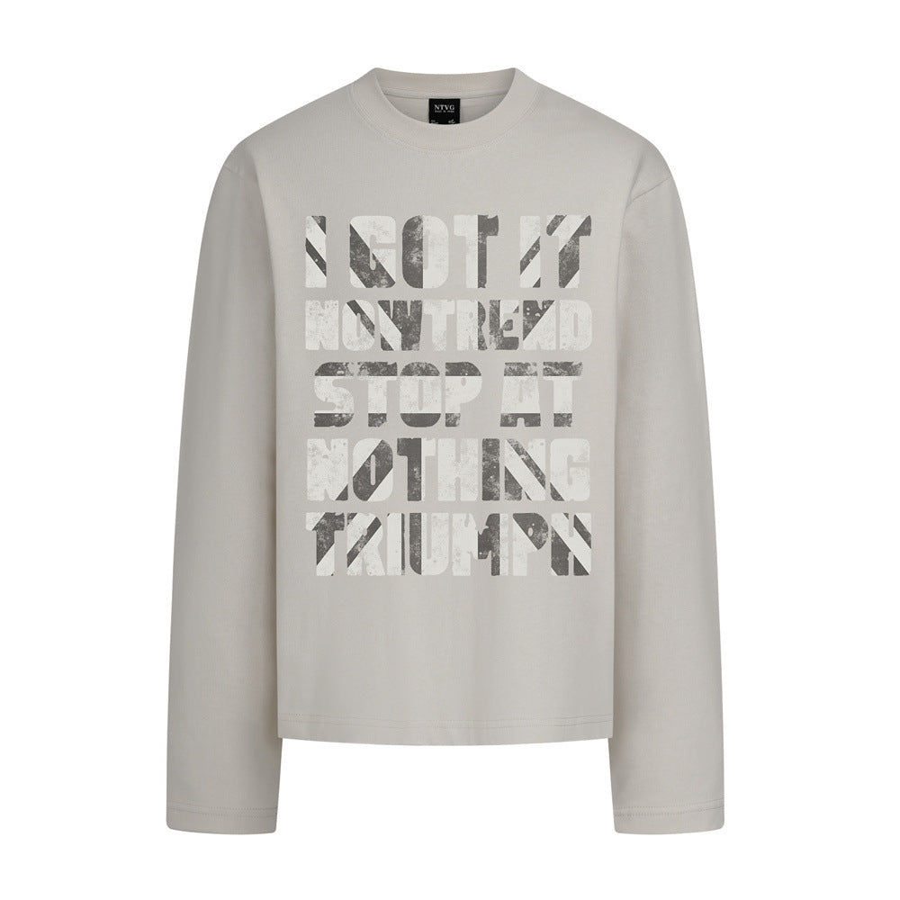 Long Sleeve Graphic T-Shirt – Distressed Letter Print, Relaxed Fit