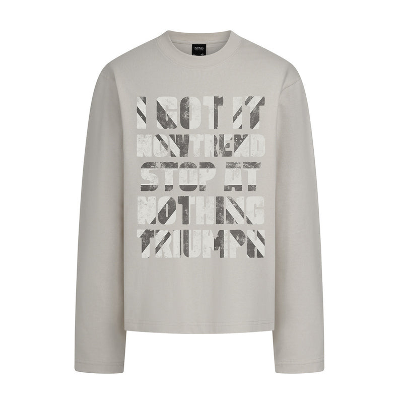 Long Sleeve Graphic T-Shirt – Distressed Letter Print, Relaxed Fit