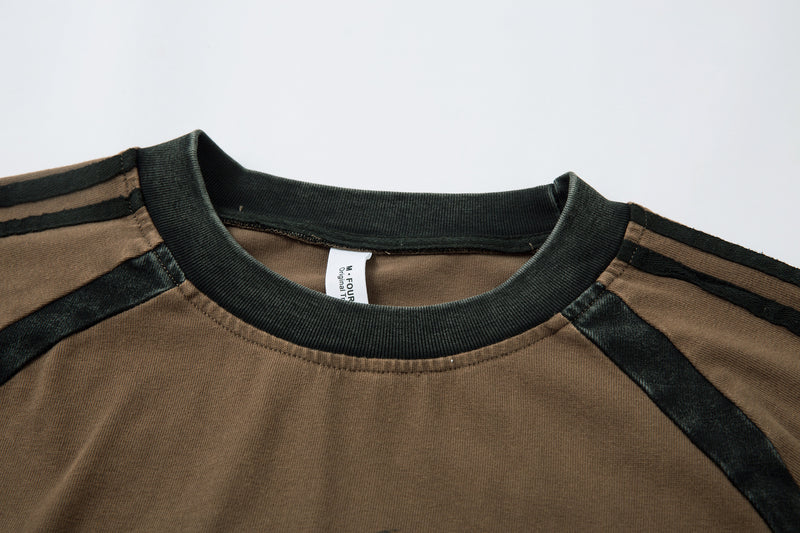 T-shirt graphique à manches longues – Imprimé écusson lapin streetwear, rayures et manches raglan