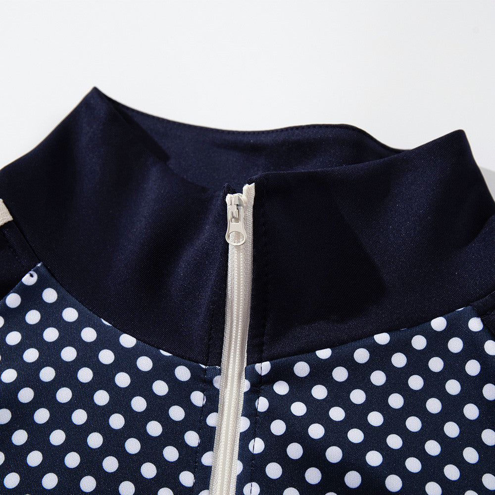Chaqueta deportiva de hombre con lunares: azul marino con cremallera y bandas en las mangas