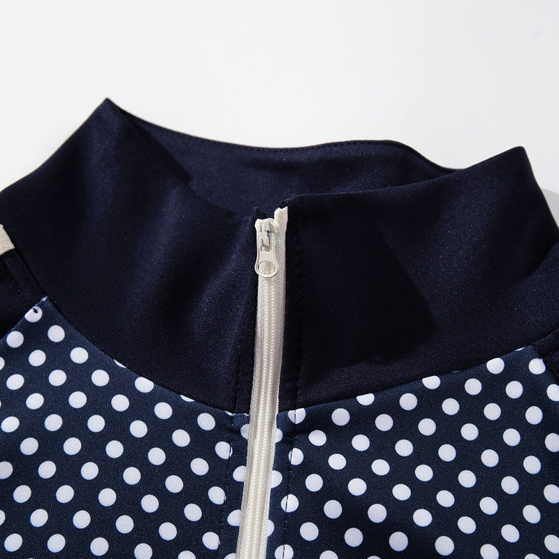 Chaqueta deportiva de hombre con lunares: azul marino con cremallera y bandas en las mangas