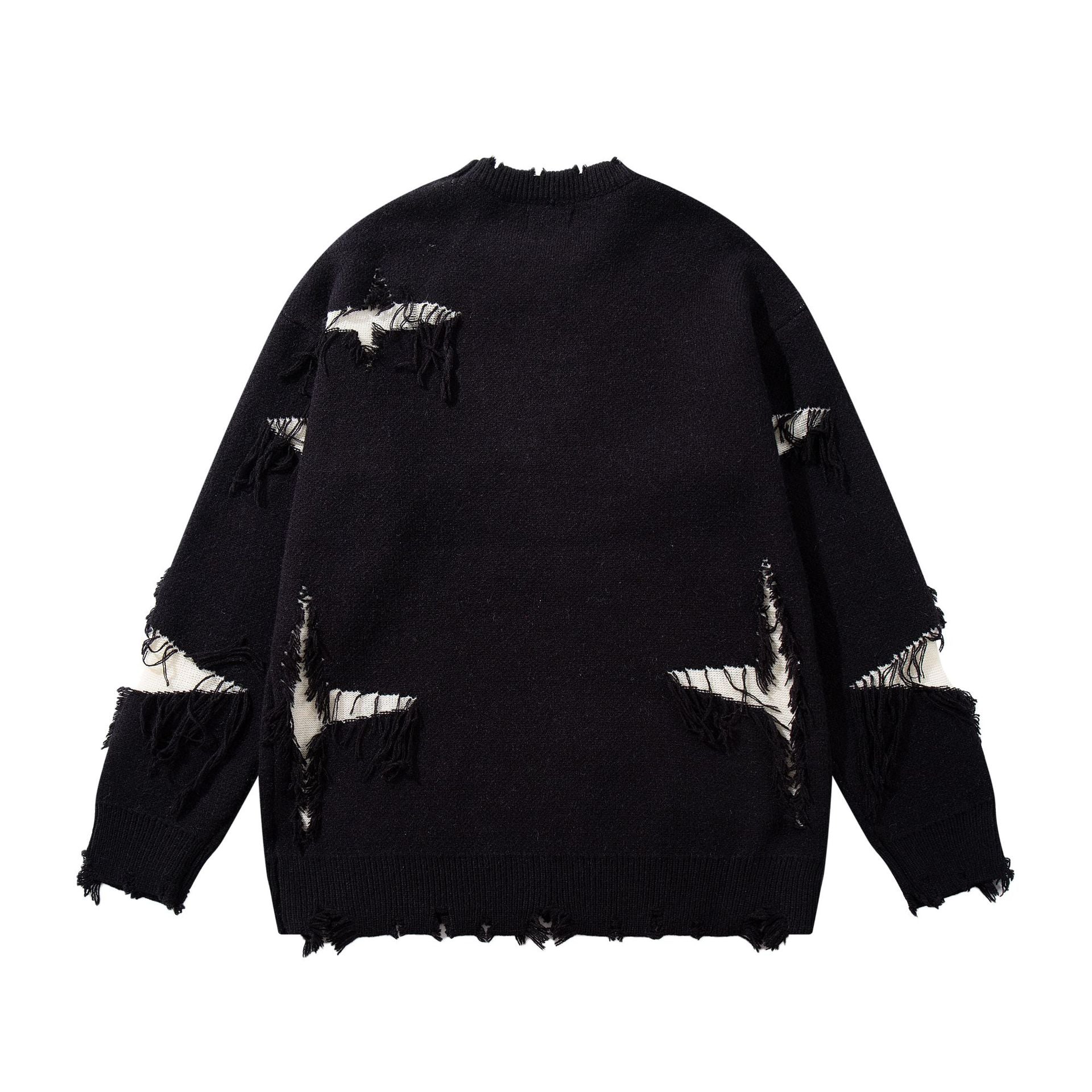 Men's Skull Jacquard Distressed Knit Sweater – Oversized Crewneck
