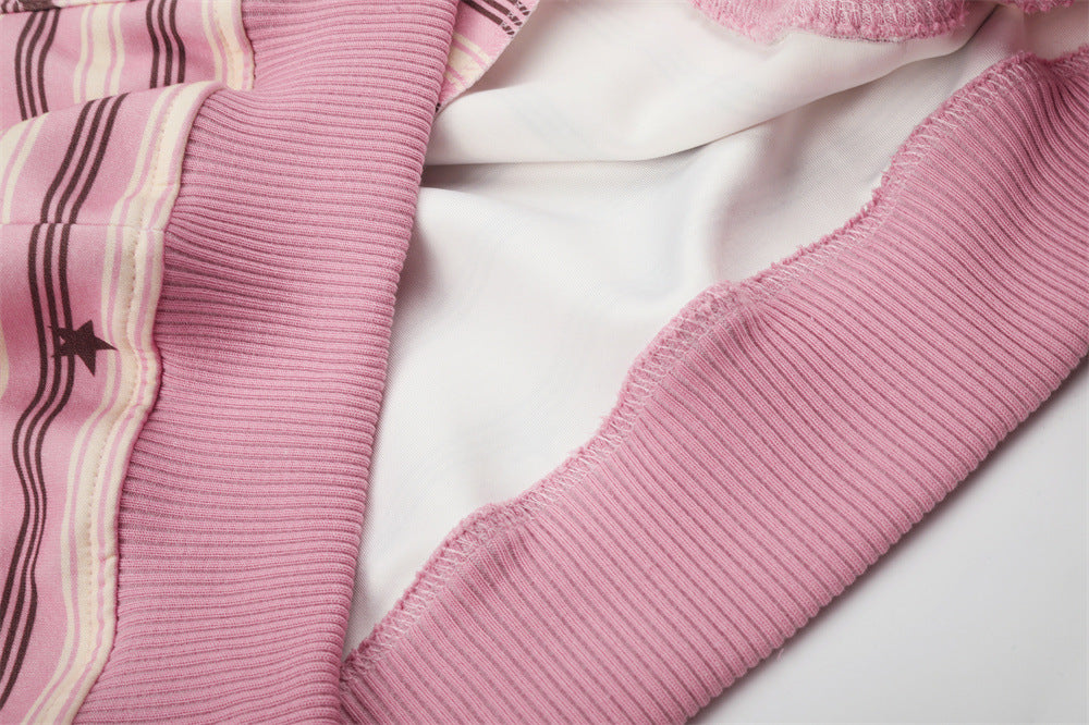 Hoodie zippé rayé imprimé étoiles – Sweat veste streetwear oversize
