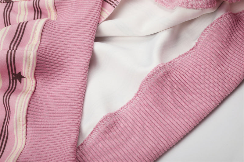 Hoodie zippé rayé imprimé étoiles – Sweat veste streetwear oversize
