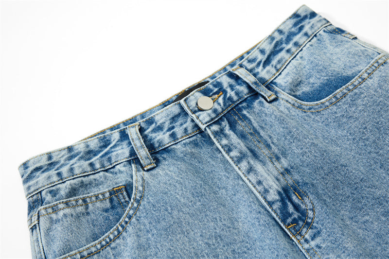 Men's Baggy Cargo Denim Jeans – Wide Leg, Multi-Pocket, Acid Wash