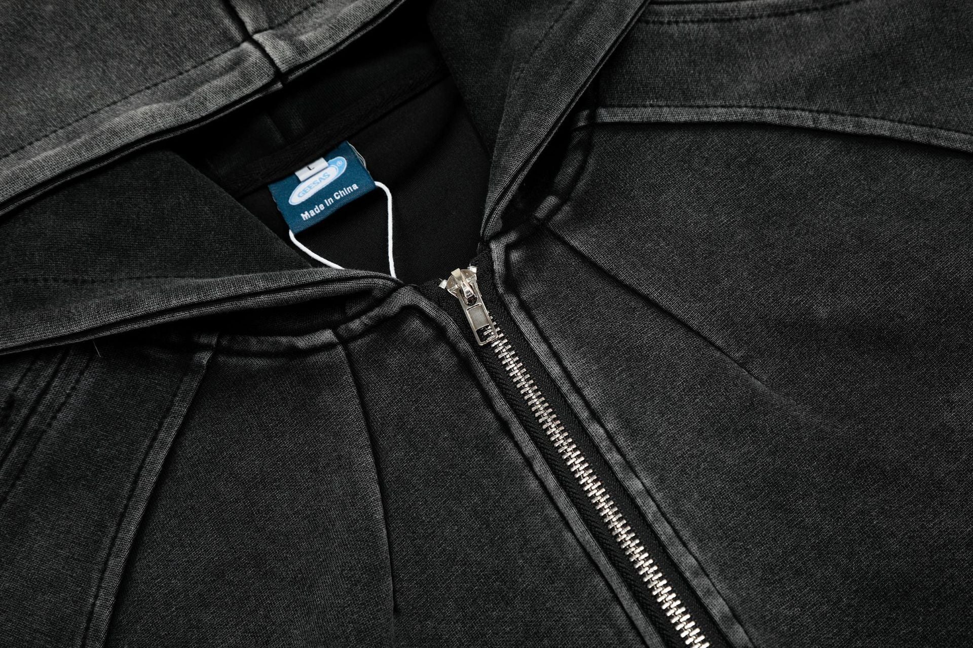 Distressed Zip Up Hoodie – Deconstructed Bomber-Style Washed Fleece Jacket