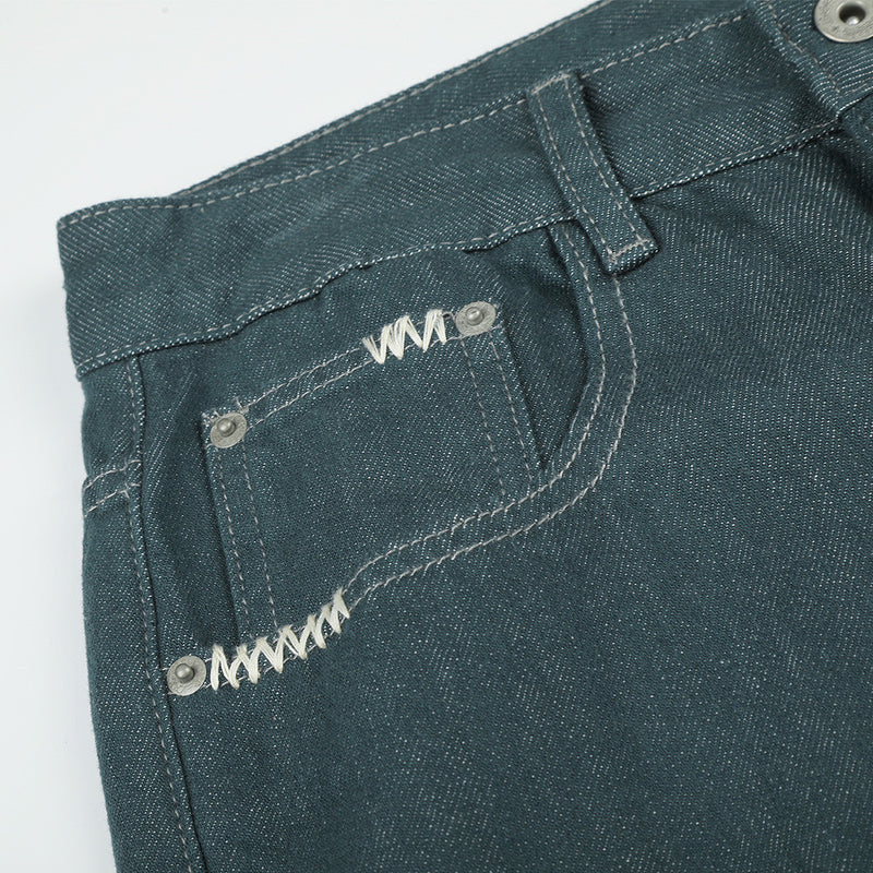 Baggy-Jeans mit weitem Bein für Herren – Kontrastnähte, gerade 5-Pocket-Denimhose