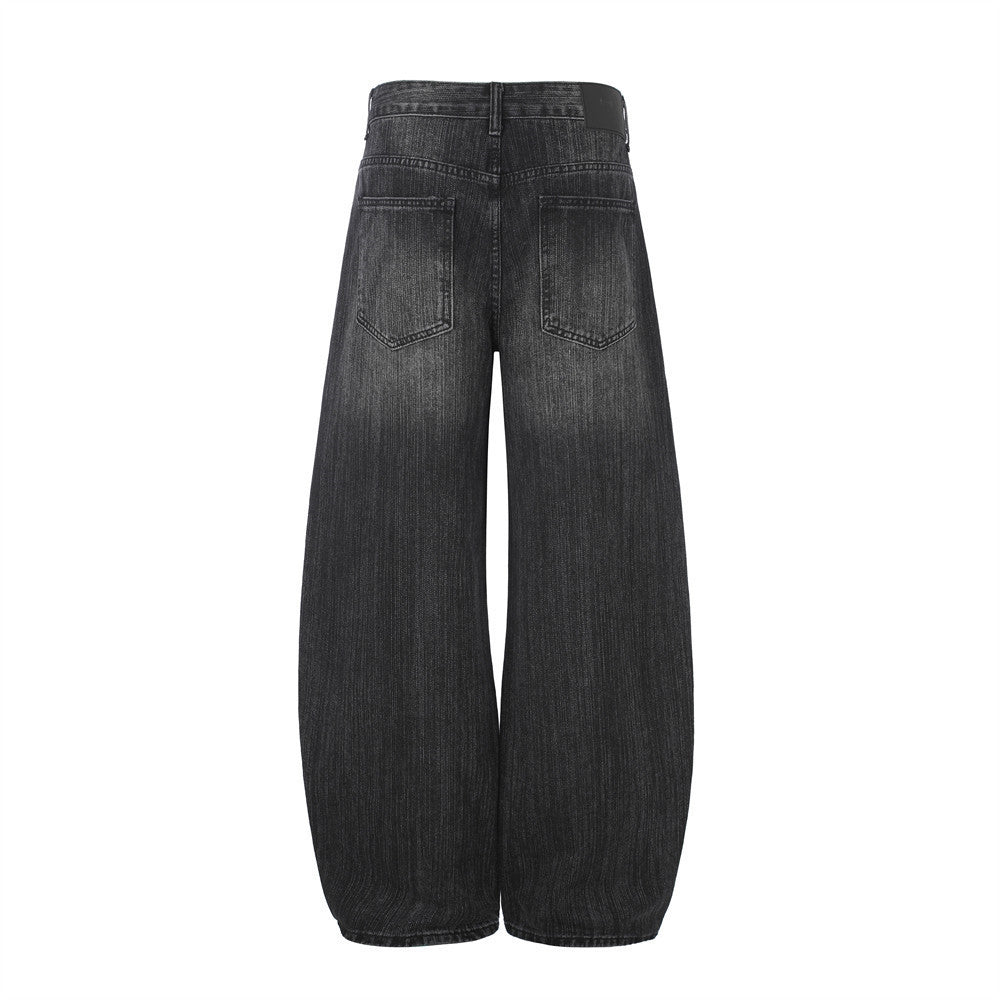 Baggy Black Jeans für Herren – Wide-Leg-Barrel-Fit aus verwaschenem Denim