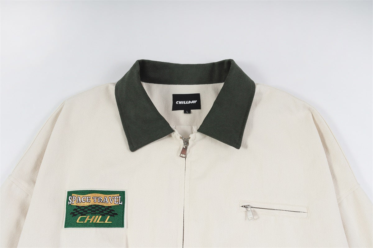 Veste Harrington rétro color block – Veste de travail zippée à col contrastant
