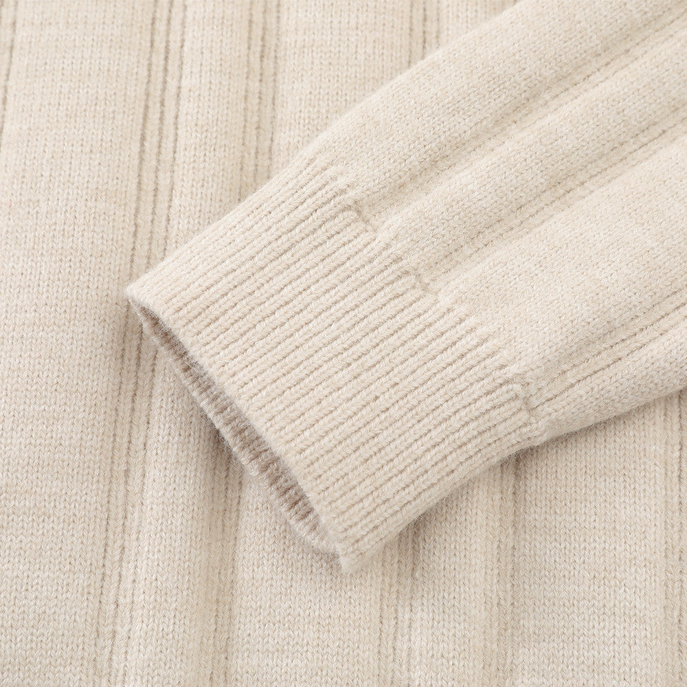 Pull homme en maille côtelée à col tunisien – Coupe oversize décontractée