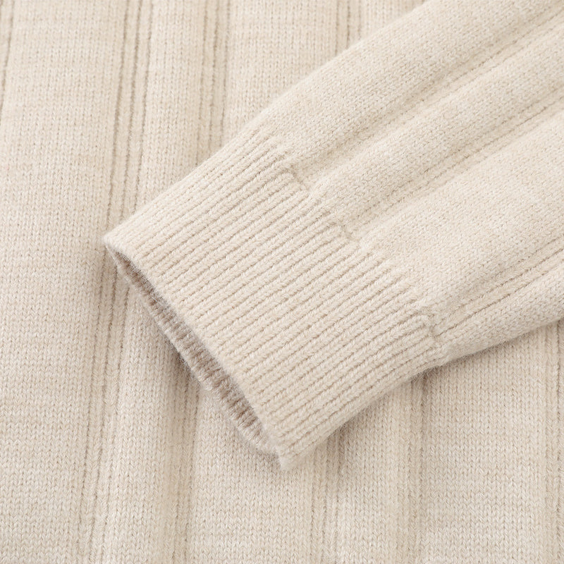 Pull homme en maille côtelée à col tunisien – Coupe oversize décontractée