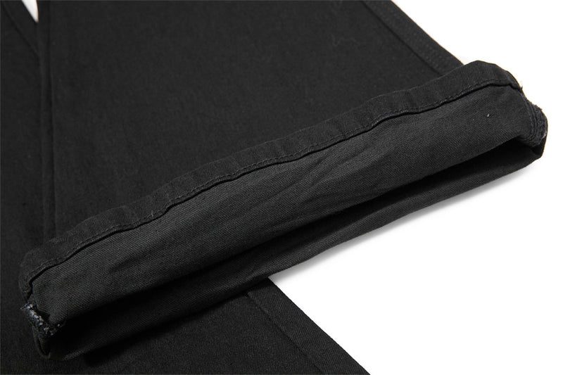 Men's Black Double Waistband Bell Bottom Flare Jeans with Diagonal Zipper