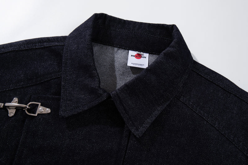Conjunto de Cazadora Vaquera de Denim Índigo Sin Tratar y Vaqueros de Pierna Ancha con Cierres Metálicos