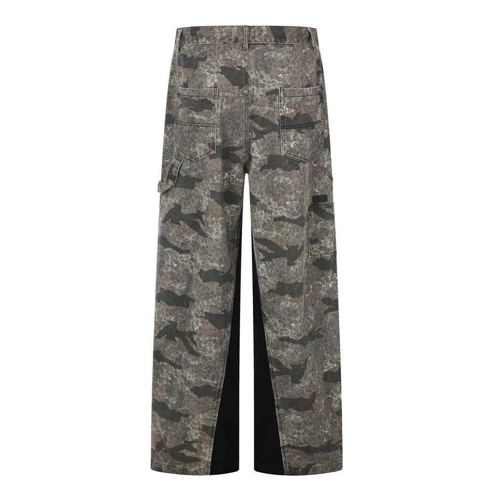 Camo-Cargohose – Wide Leg mit kontrastierendem Panel, Streetwear-Hose