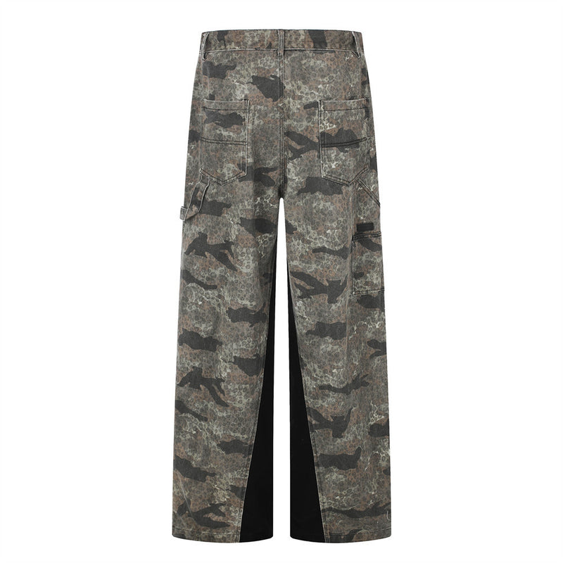 Camo-Cargohose – Wide Leg mit kontrastierendem Panel, Streetwear-Hose