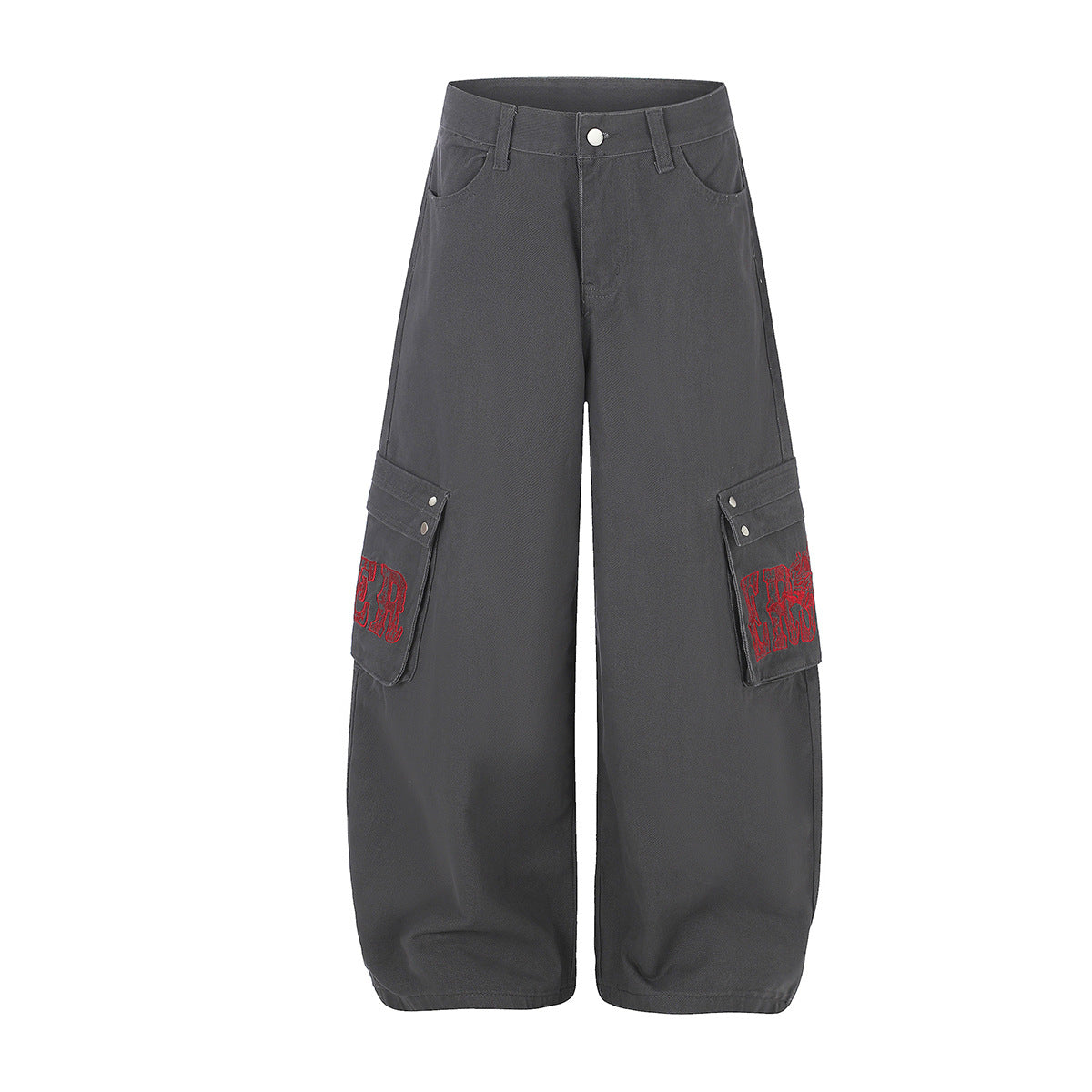 Baggy Cargo Pants Wide Leg Embroidered Letter Workwear Trousers