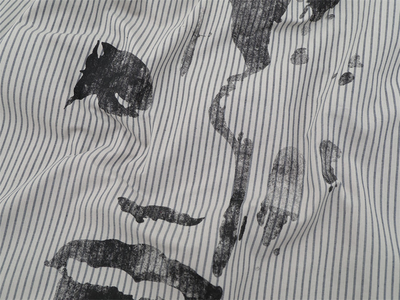 Striped Abstract Face Print Oversized Long Sleeve Shirt