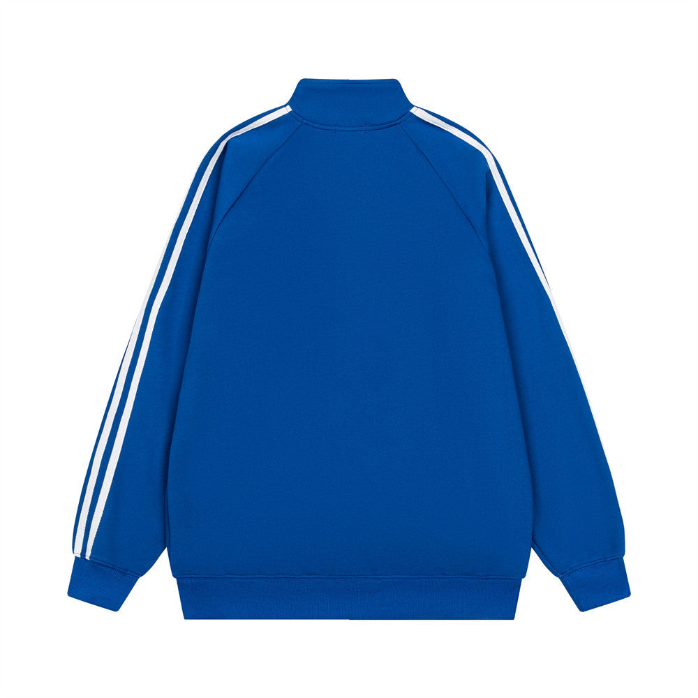Men's Zip-Up Track Jacket with Stripe Sleeves and Crest Badge