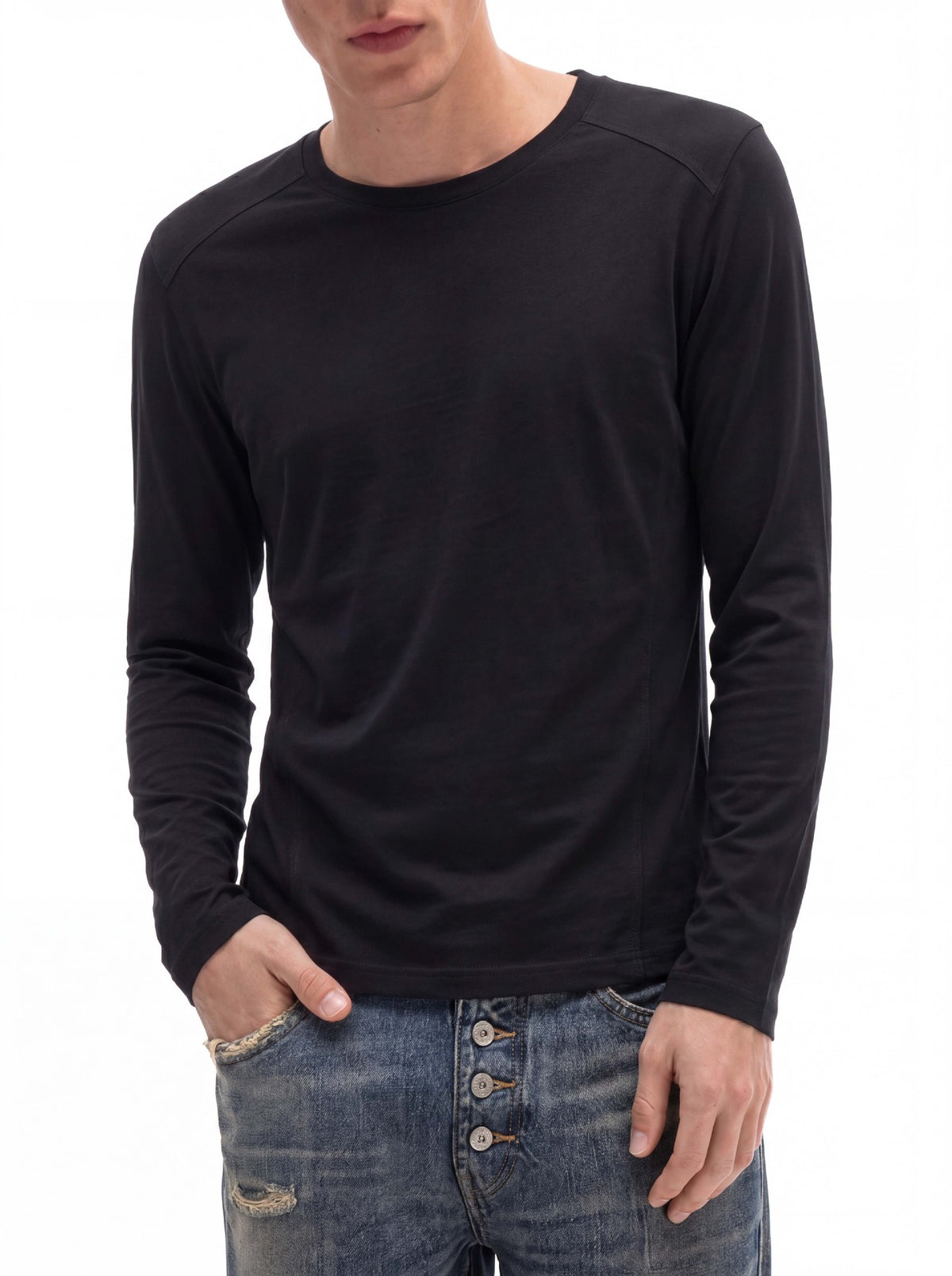 Men's Long Sleeve Crew Neck T-Shirt – Slim Fit Raglan Shoulder Tee