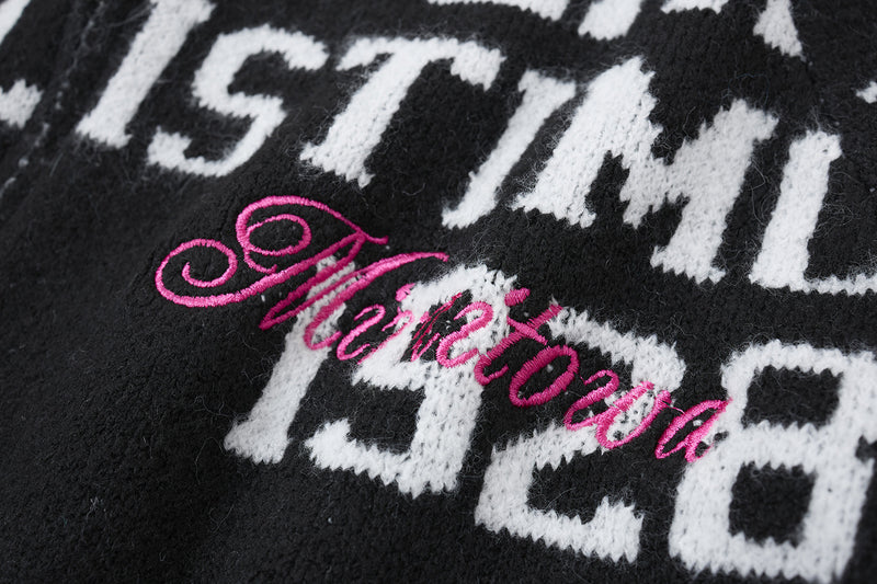Gilet-pull zippé en maille jacquard avec imprimé lettres