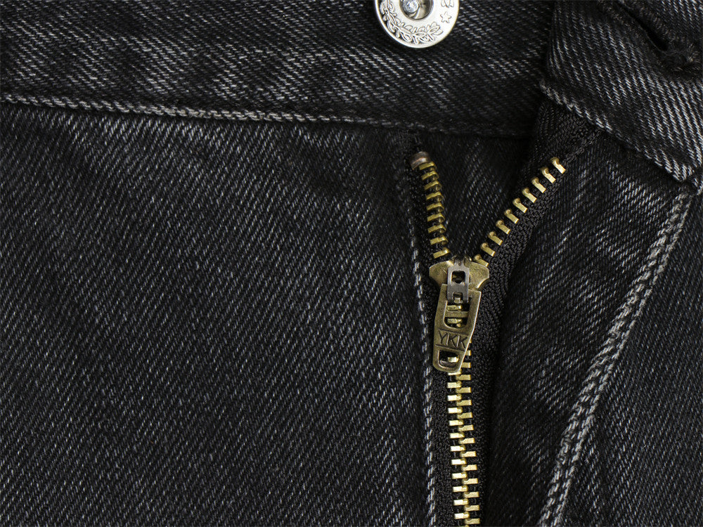 Vaqueros flare negros lavados para hombre – Denim de pierna ancha desgastado con detalle de bigotes