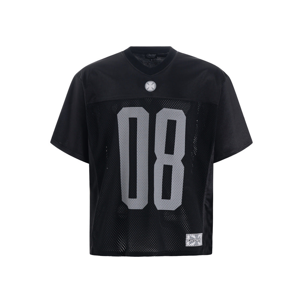 Oversized V-Neck T-Shirt Men's Football Jersey Mesh Number 08 Short Sleeve