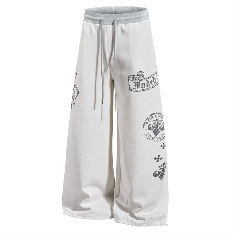 Gothic Graphic Wide-Leg Sweatpants – Men's Oversized Hip-Hop Street Pants with