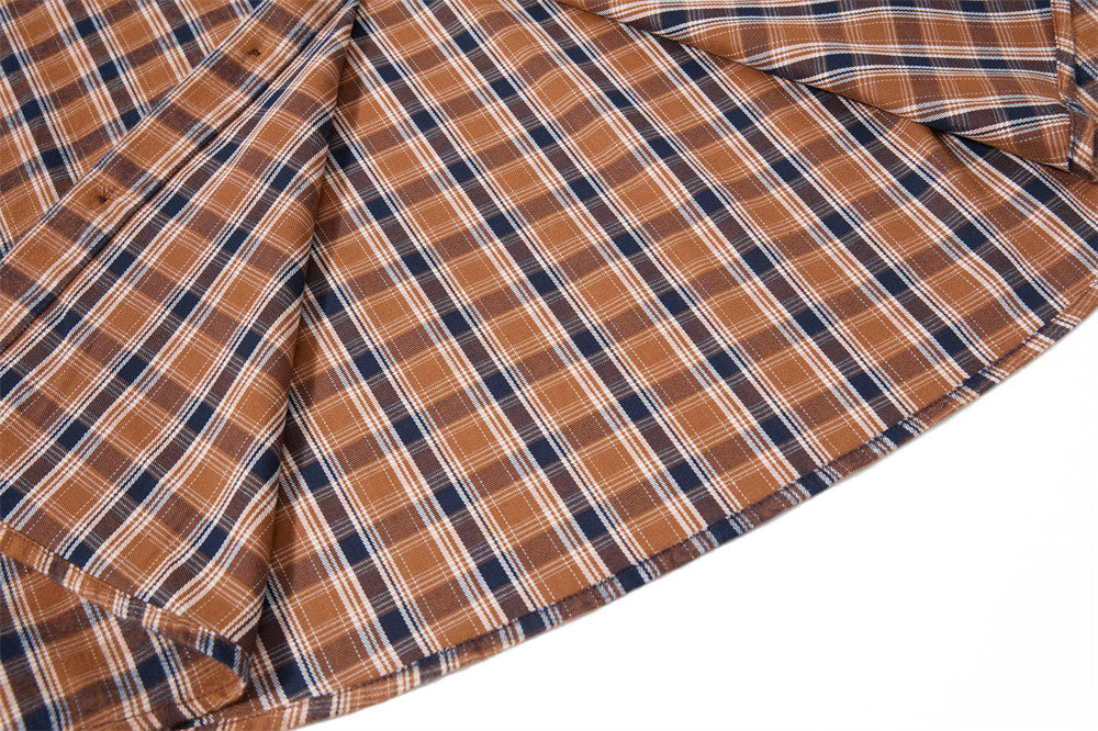 Camisa de franela de cuadros de manga larga – Camisa abotonada de corte relajado para hombre en cuadros marrones