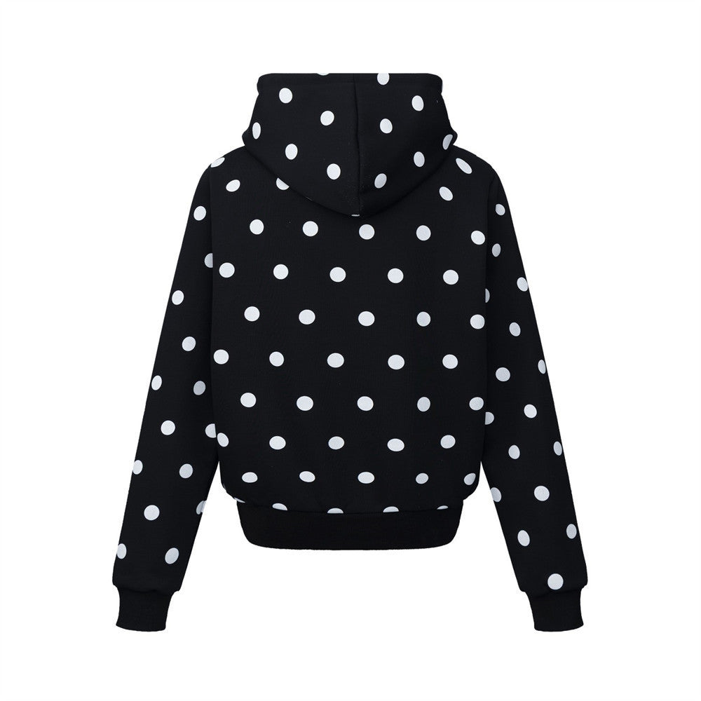Sudadera con capucha y cremallera con estampado integral de lunares y gráfico de letras streetwear