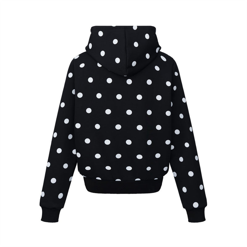 Sudadera con capucha y cremallera con estampado integral de lunares y gráfico de letras streetwear