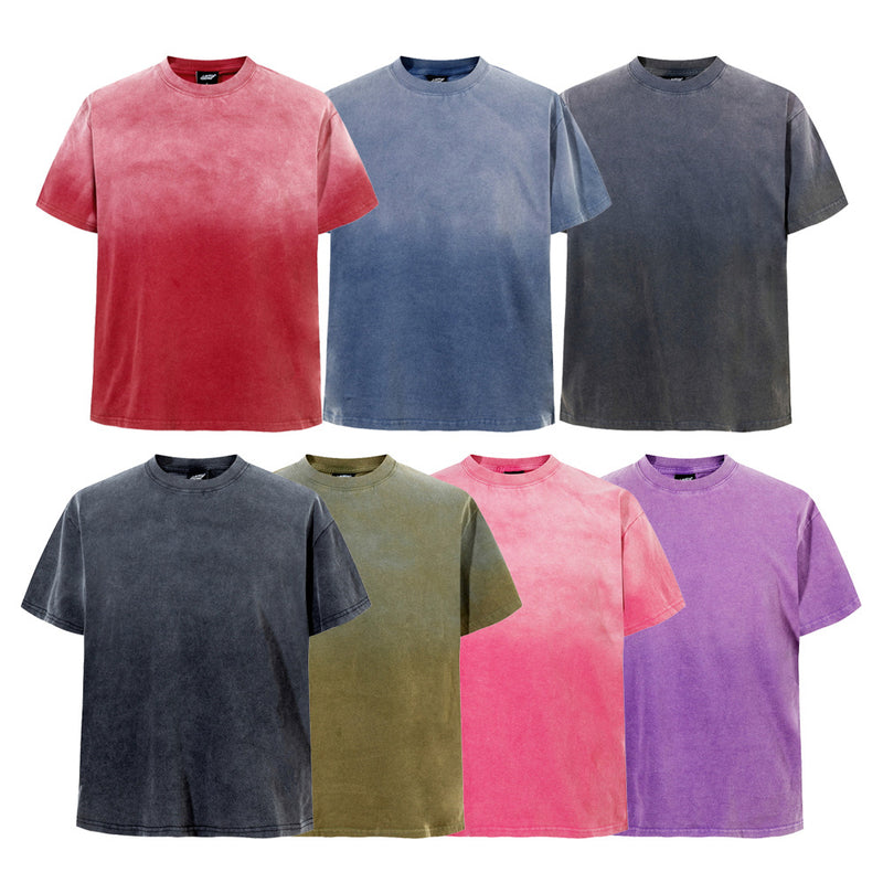 Acid Wash Vintage Oversized T-Shirt – Gradient Spray Dye Crewneck Tee