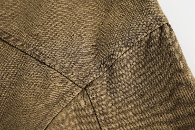 Blouson bomber homme en toile canvas délavée avec grandes poches cargo et col à boucle