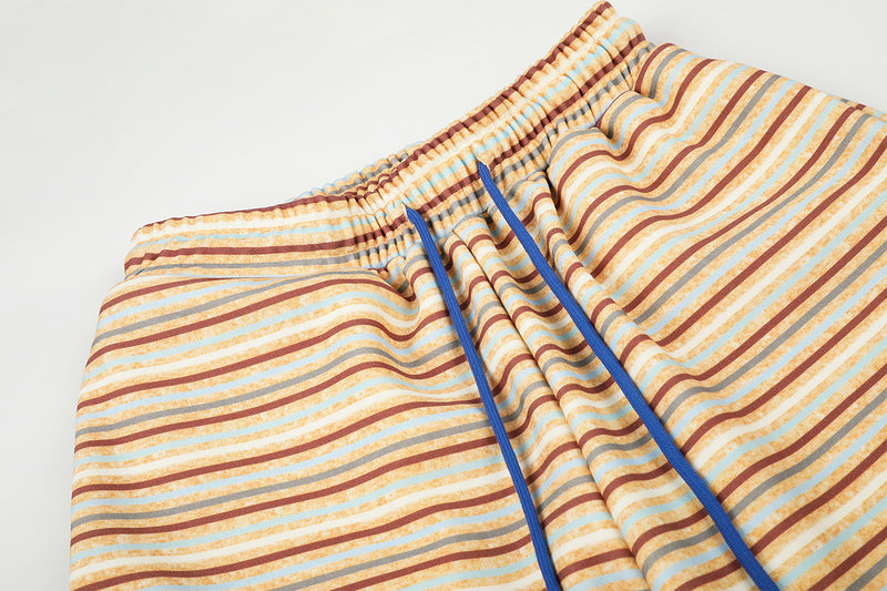 Pantalon de survêtement rayé à jambes larges – Coupe droite ample avec cordon