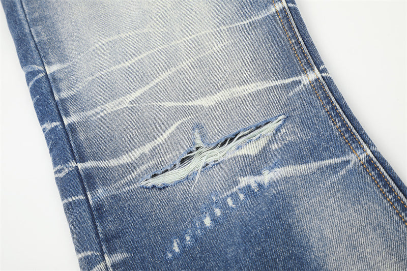 Wide-Leg Distressed Jeans – Lightning Wash Vintage Blue Straight-Fit Denim