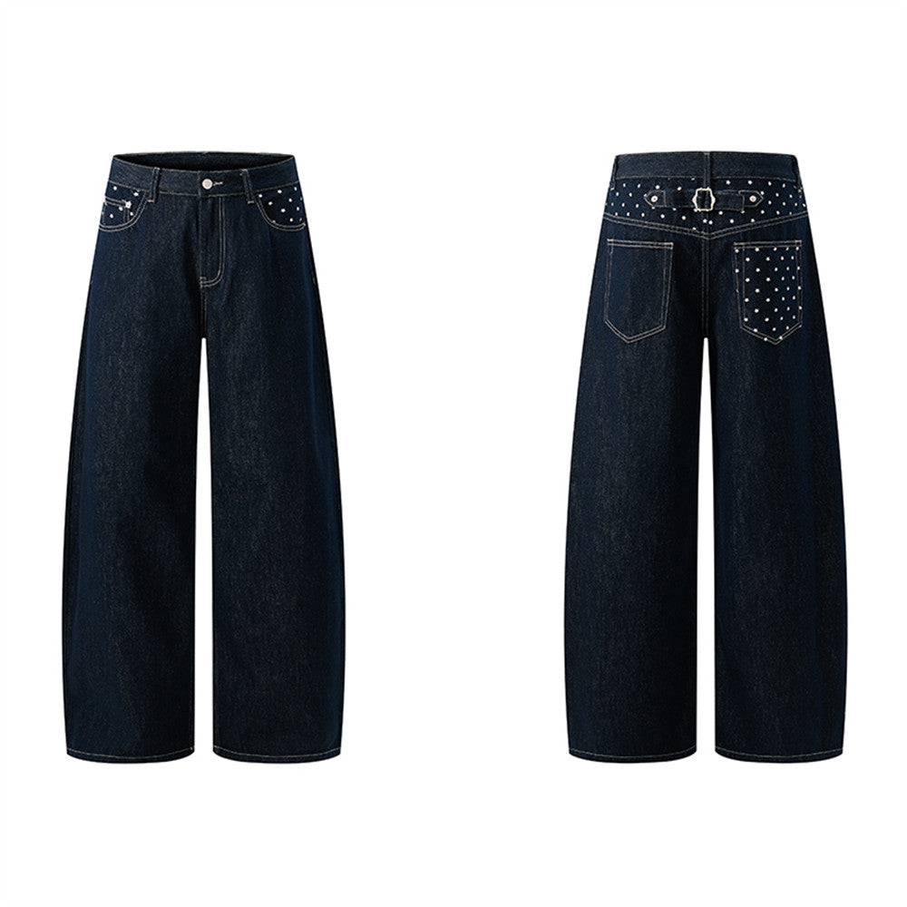 Jean homme wide leg délavé foncé avec détail de broderie étoile