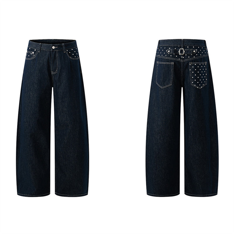 Jean homme wide leg délavé foncé avec détail de broderie étoile
