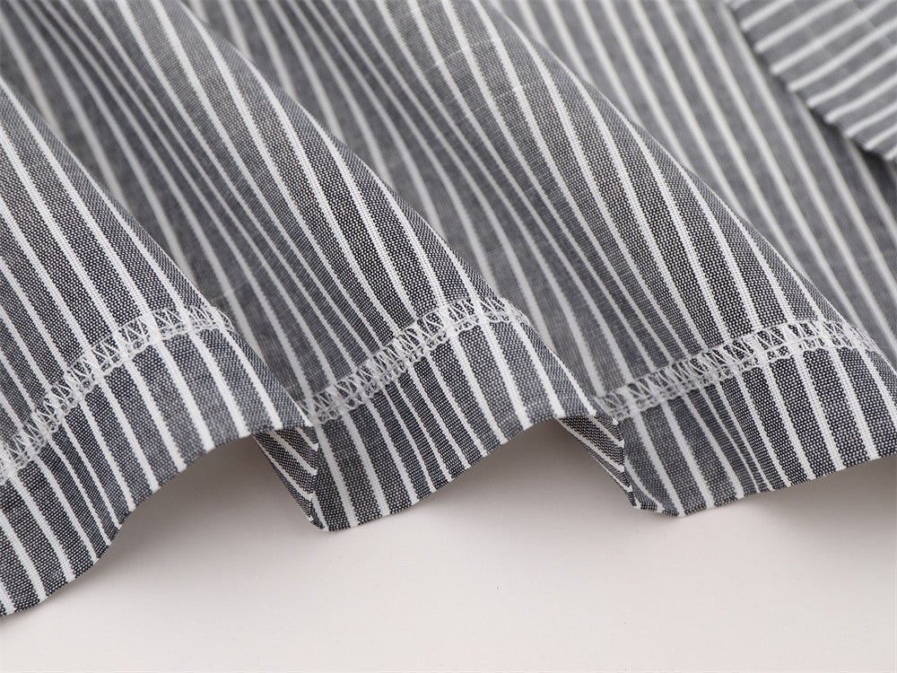 Striped Long-Sleeve Shirt with Cursive Logo Embroidery — Oversized Fit