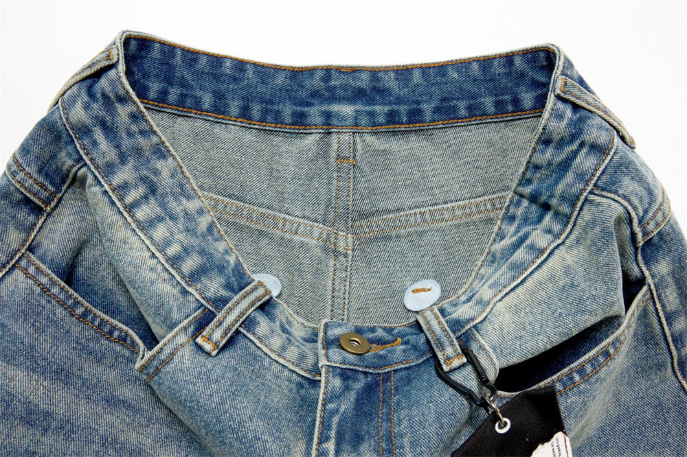 Jeans Star Print Baggy Wide-Leg Men – Washed Light Blue Straight Trousers