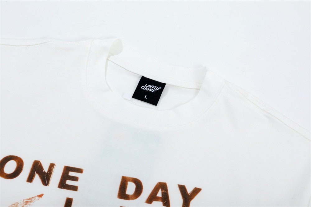 Graphic Print Short Sleeve T-Shirt – One Day I Am Gonna Hand & Butterfly Print