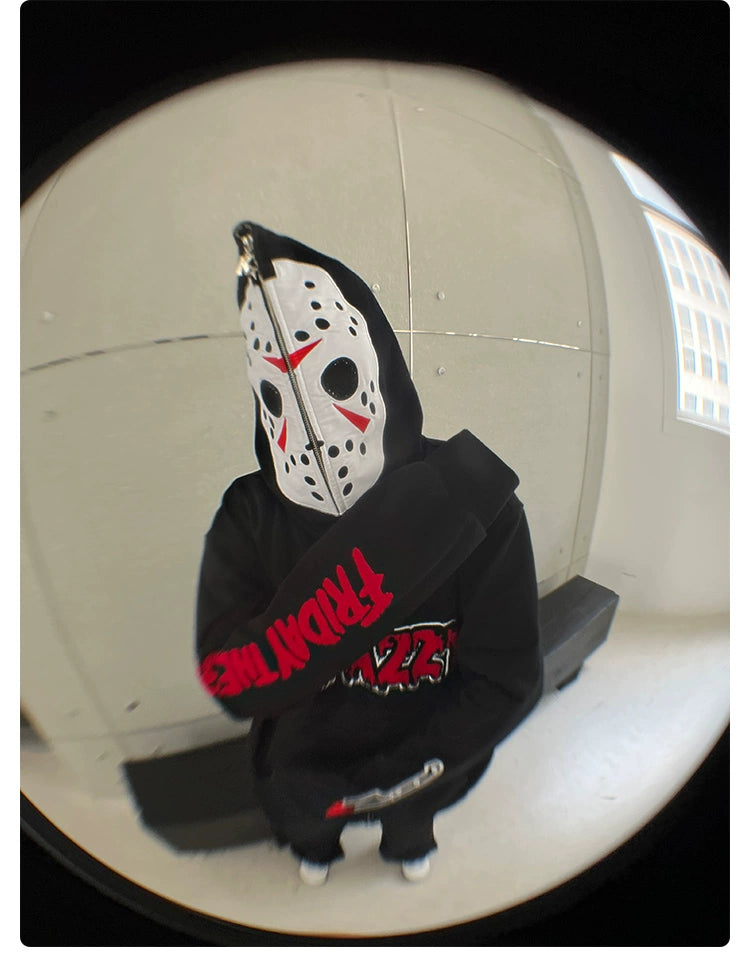 Friday the 13th Hoodie - 400GSM Oversized Jason Mask Zip-Up Horror Movie Sweatshirt