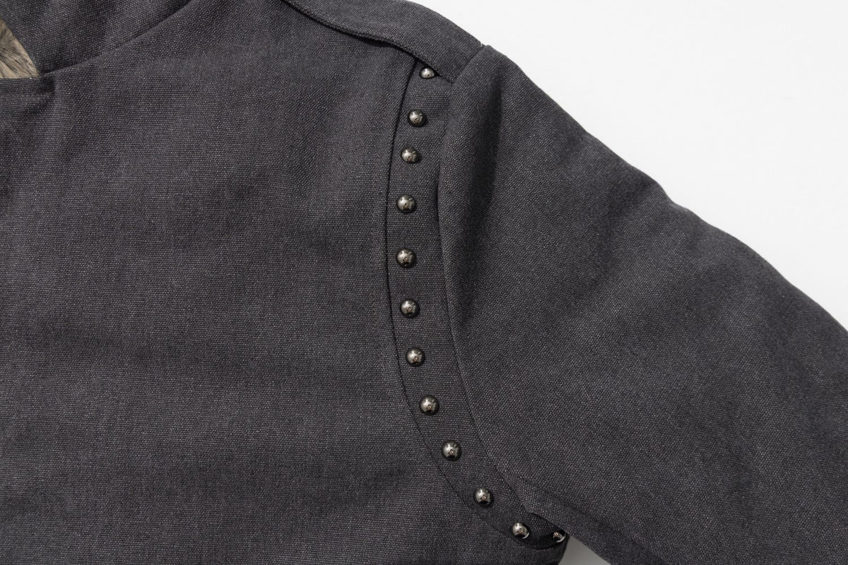 Men's Faux Fur Collar Studded Bomber Jacket – Charcoal Winter Coat