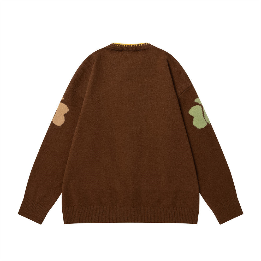 Jacquard-Strick-Cardigan mit Schmetterlingen und Reißverschluss – Colourblock-Streetwear-Pullover