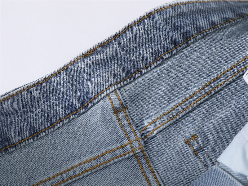 Jean homme flare wide leg – Délavage clair, fente latérale et étoiles