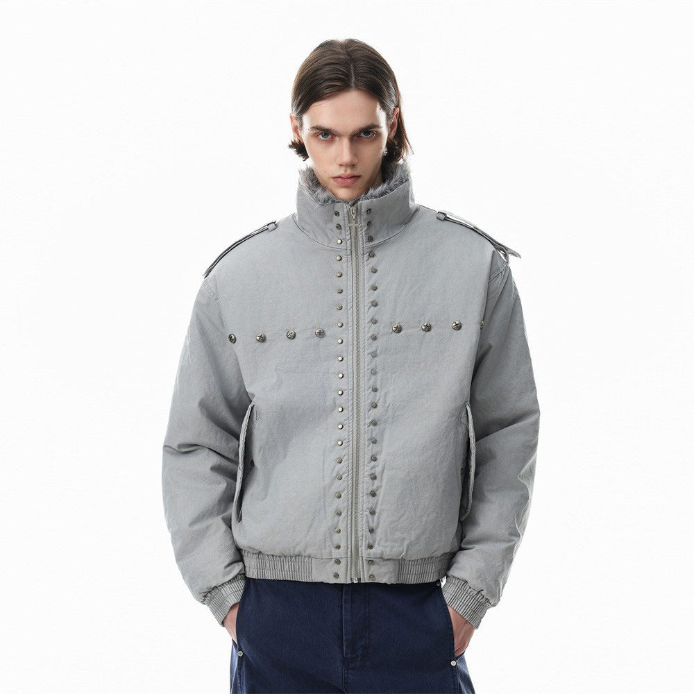 Men's Studded Bomber Jacket with Faux Fur Collar – High Street Winter Coat